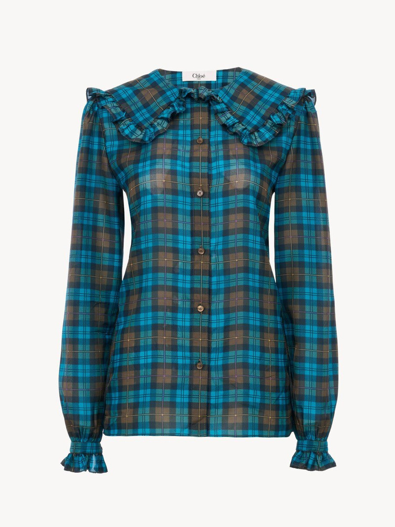 RUFFLED LAVALLIÈRE BLOUSE IN CHECK SILK HABOTAI 1