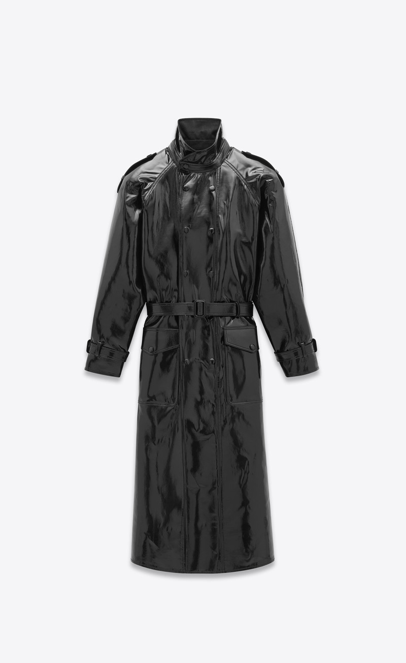 trench coat in vinyl-bonded denim 1
