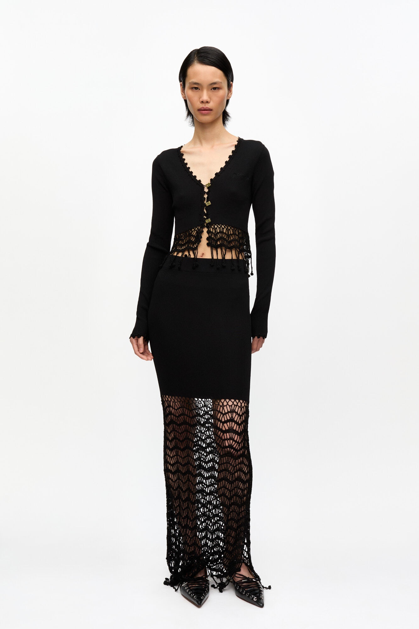 BLACK SHINY CROCHET SKIRT - 2