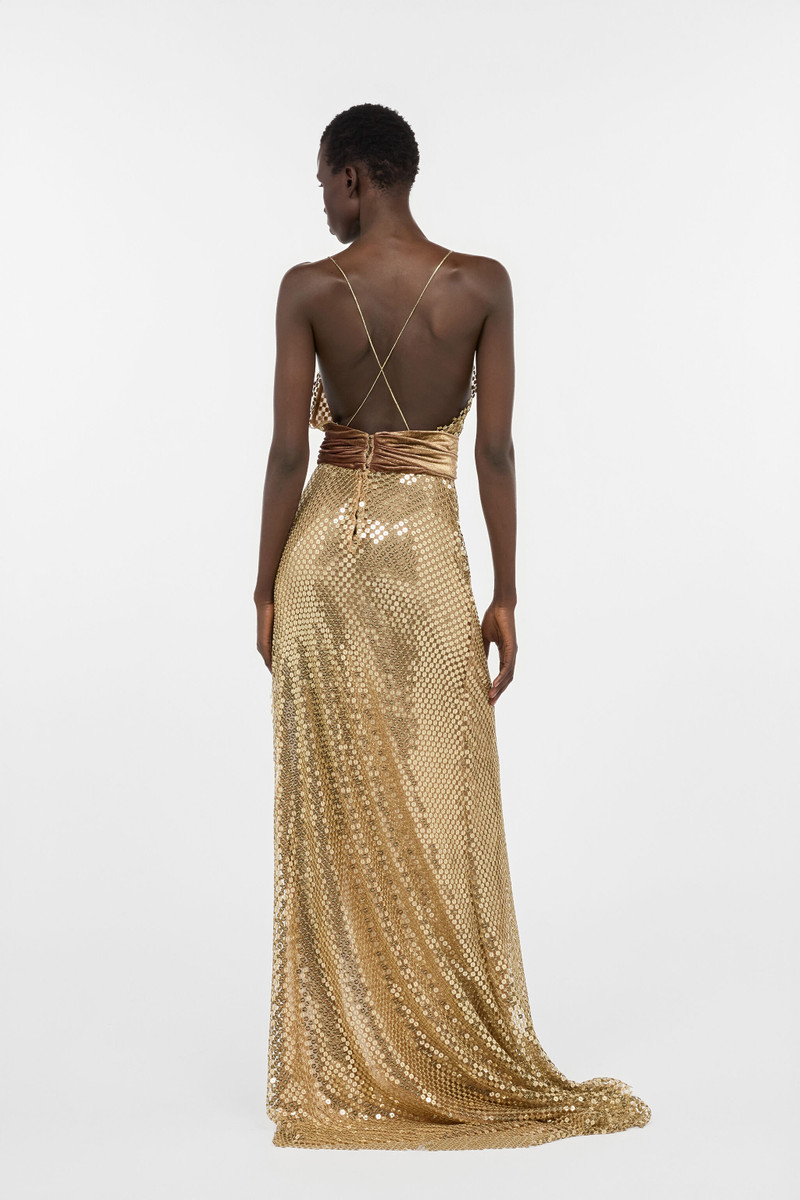 Extra-long gold sequin gown 4