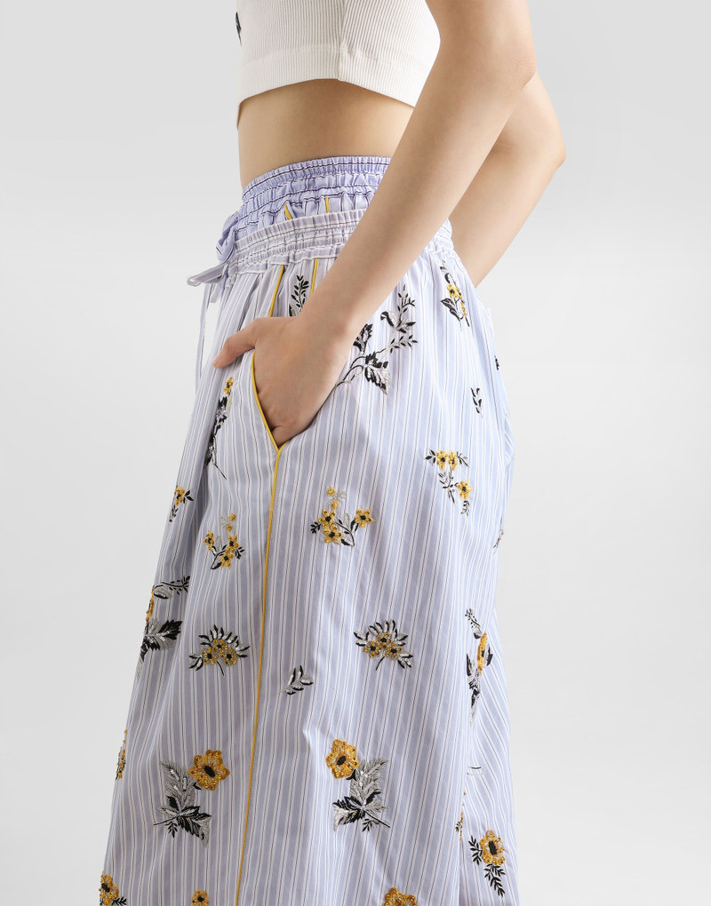 Poplin trousers with thread floral embroidery and rhinestones 5