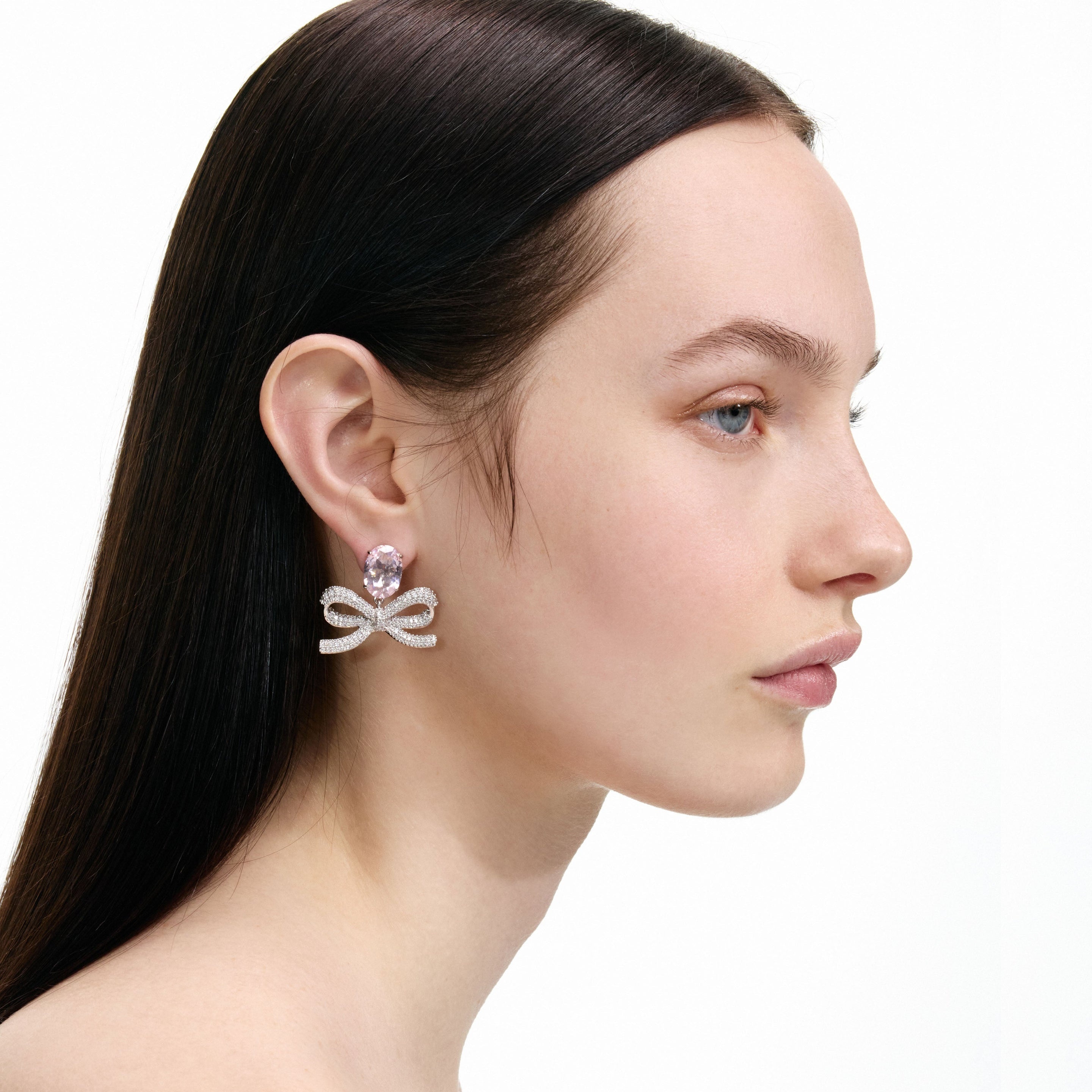 Pink Crystal Bow Earrings - 3