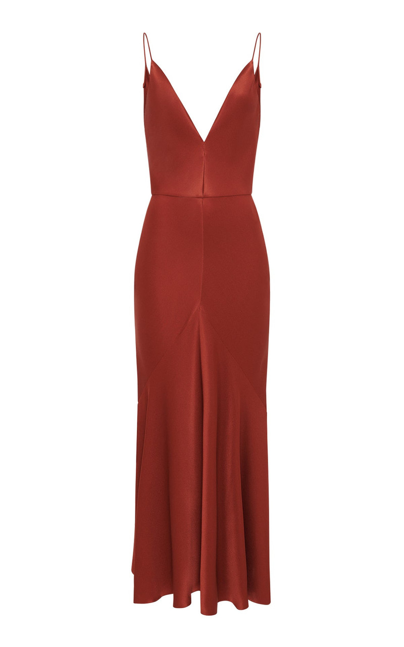 Brigita Dress in Burnt Sienna Double Satin 1