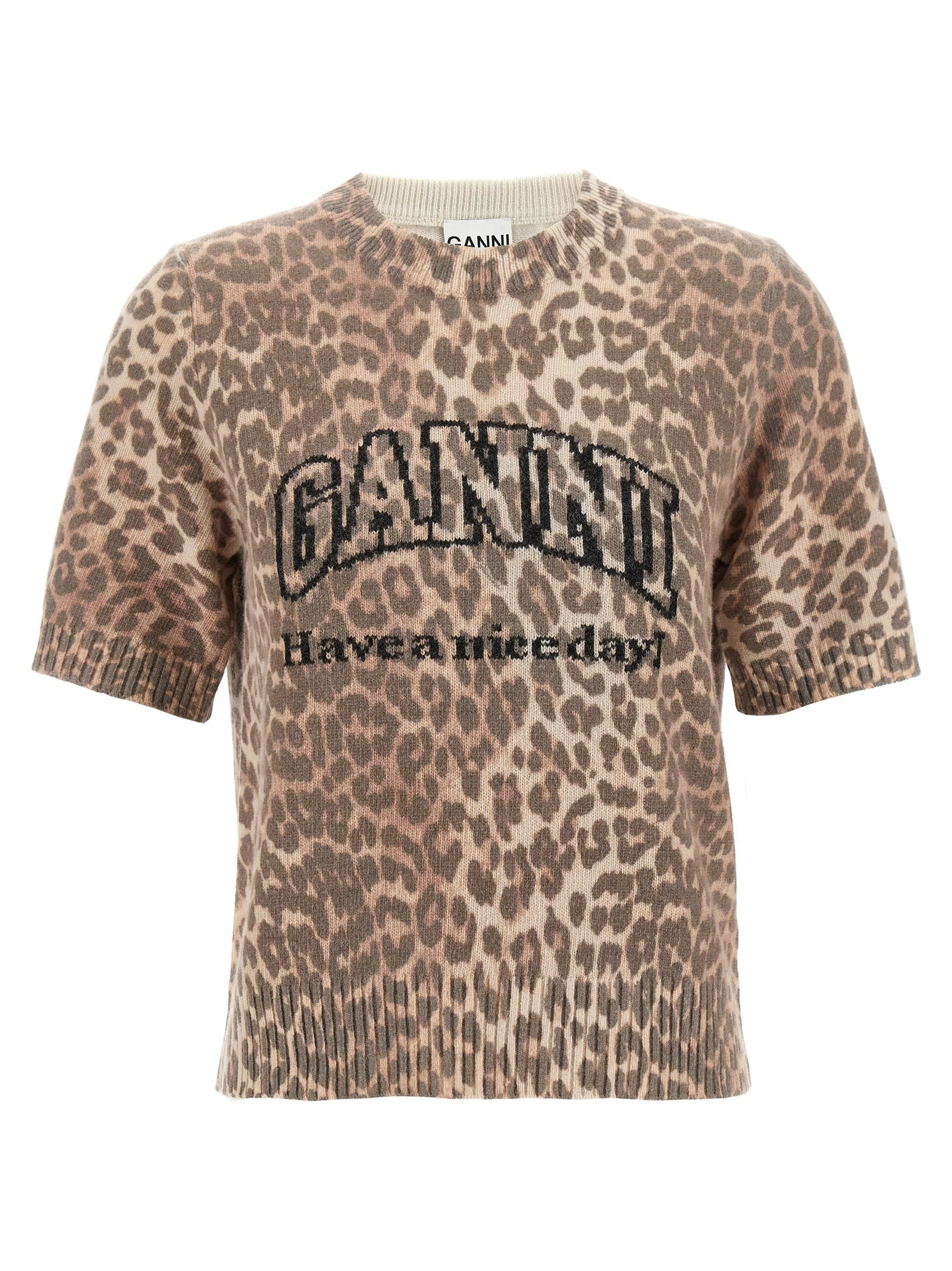 Ganni Women 'Leopard Wool Mix' T-Shirt - 1