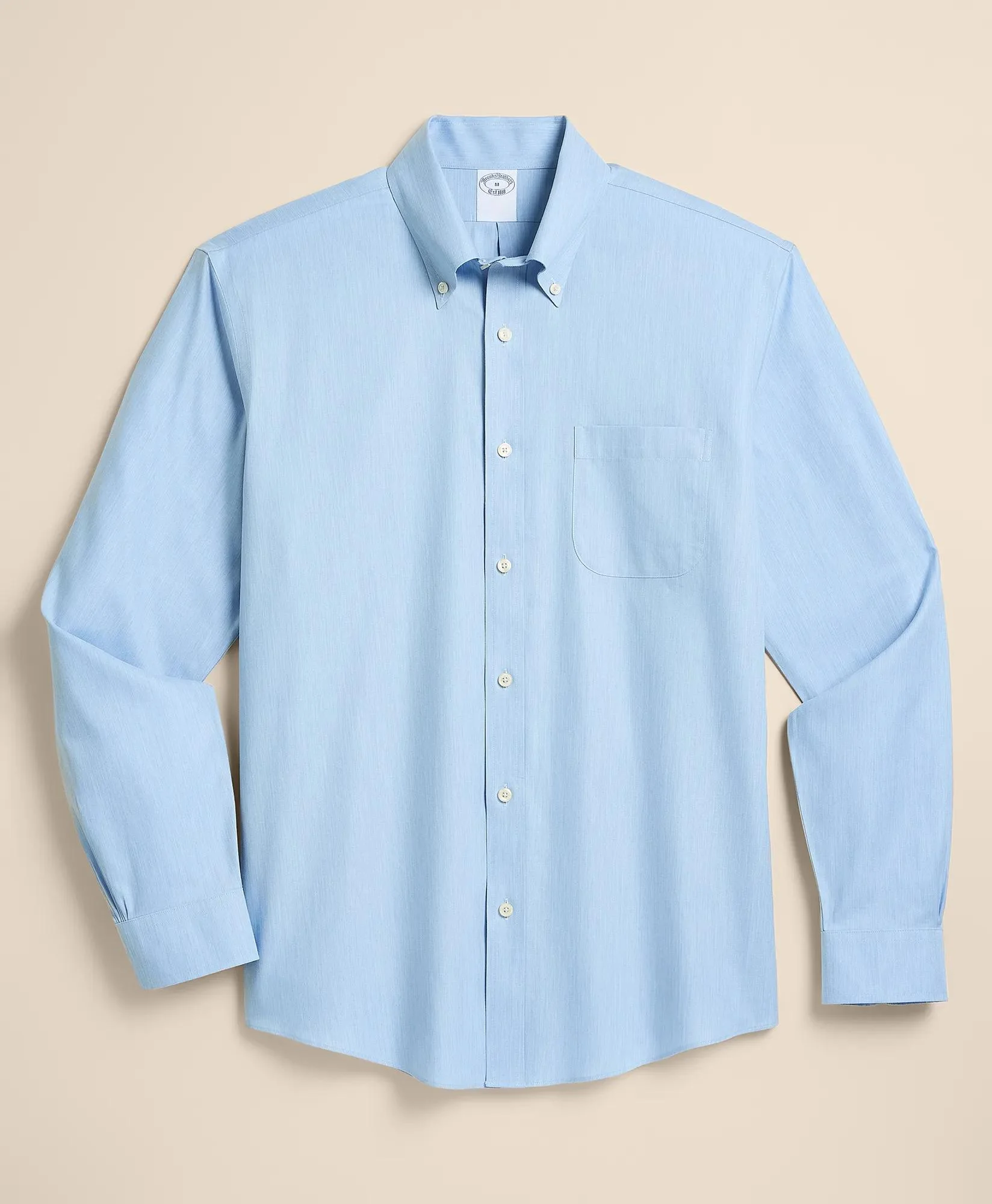 Stretch Supima® Cotton Non-Iron Twill Polo Button Down Collar, Heathered Sport Shirt - 1