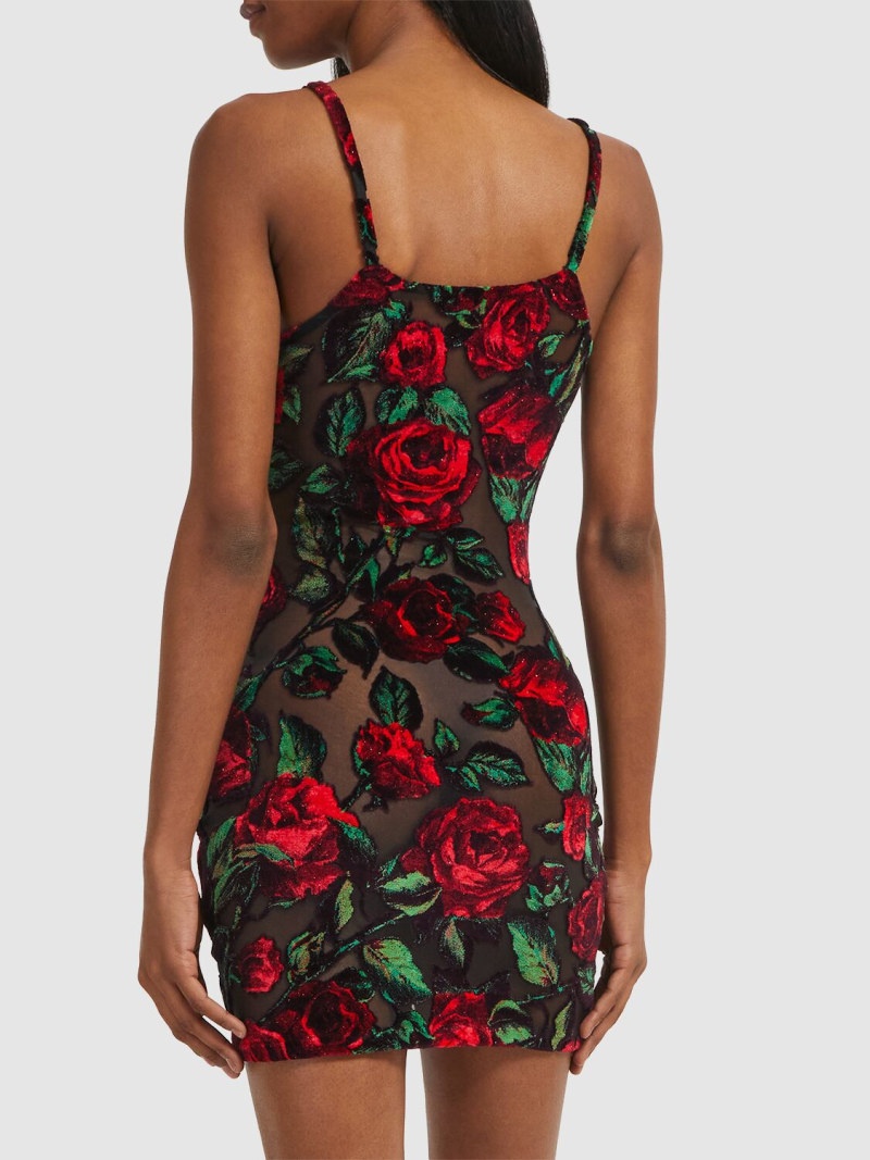 Rose print velvet mini dress - 3