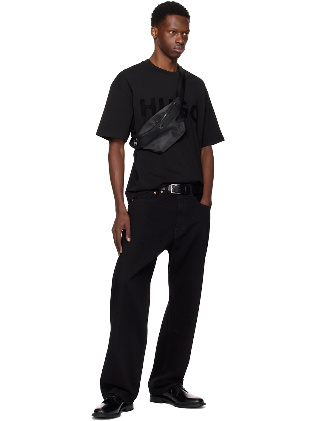 Black Stacked-Logo Twill Belt Bag - 4