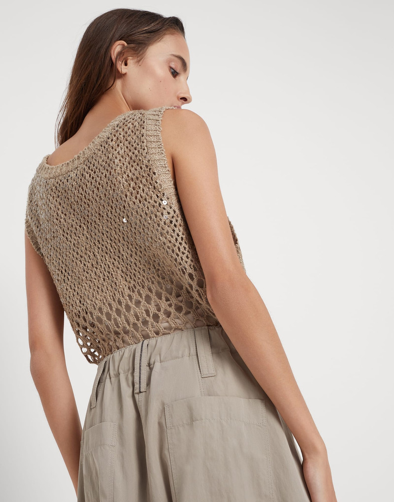 Wrinkled techno cotton gabardine curved utility skirt with monili 3