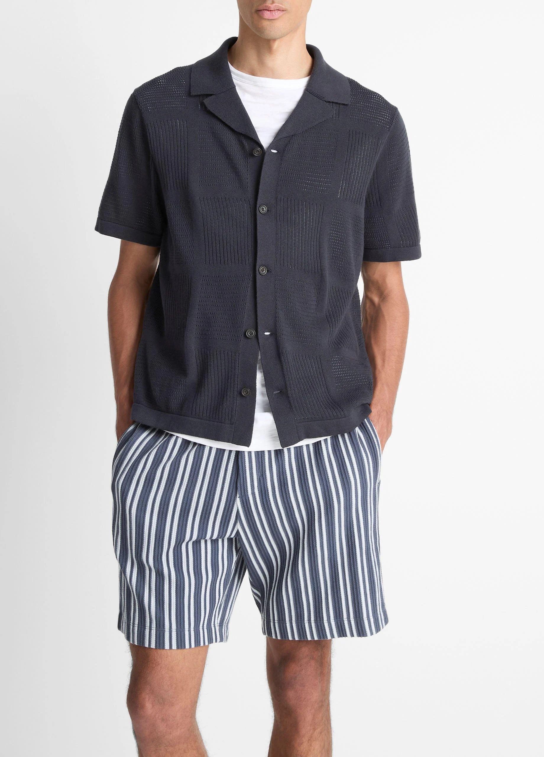 Patchwork Pointelle Short-Sleeve Shirt - 1