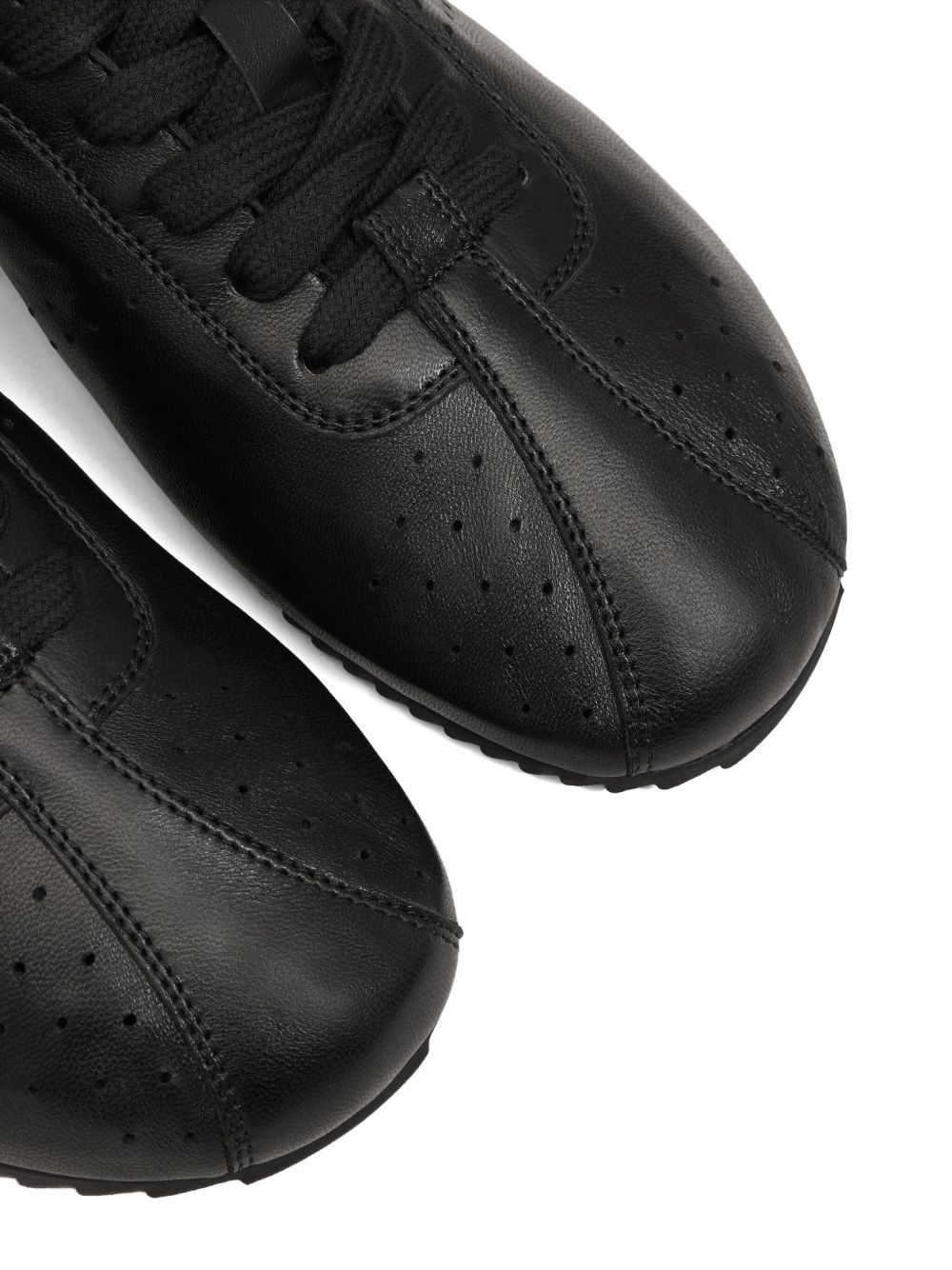 perforated leather lace-up sneakers - 4