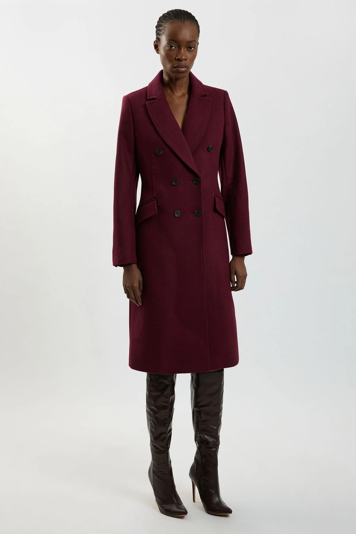 Petite Wool Fitted Double Breasted Tailored Midi Coat - 1