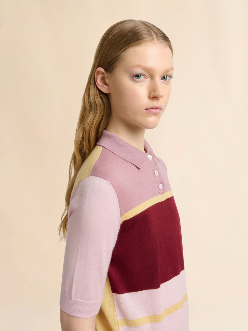 PINK COLOUR-BLOCK WOOL-SILK POLO SHIRT 4