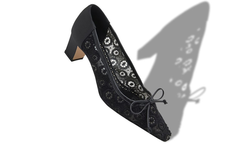 Manolo Blahnik Black Lace Bow Detail Pumps outlook