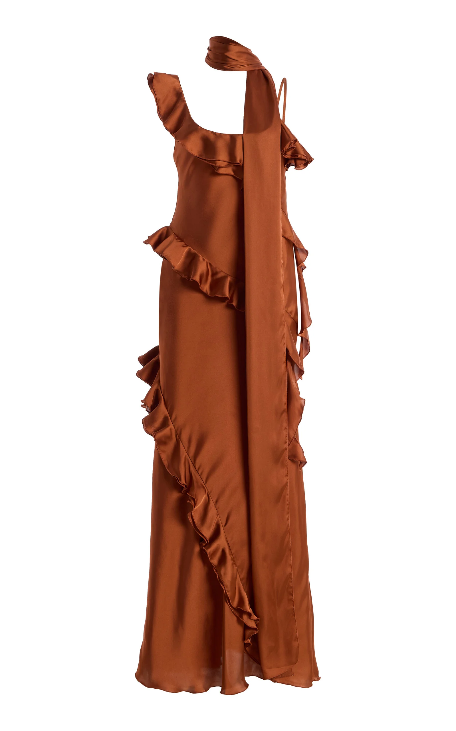 Exclusive Monica Ruffled Satin Maxi Dress brown - 1