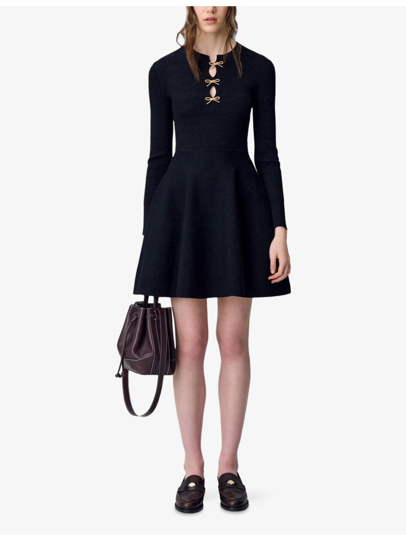 Claudie Pierlot Knot Long-Sleeve Stretch-Knit Mini Dress outlook