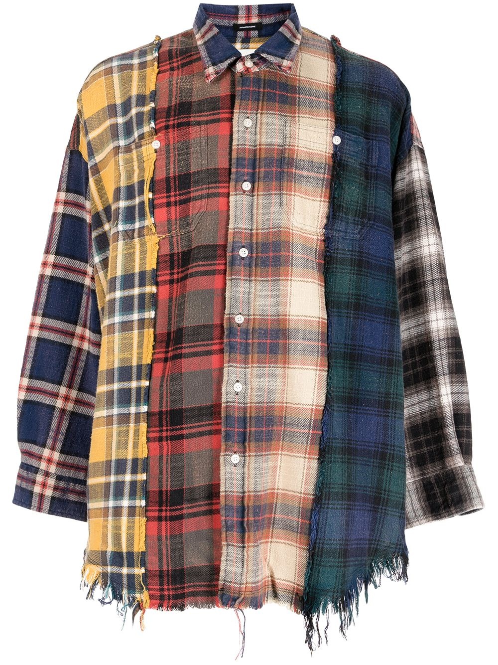 distressed-finish plaid-print shirt - 1