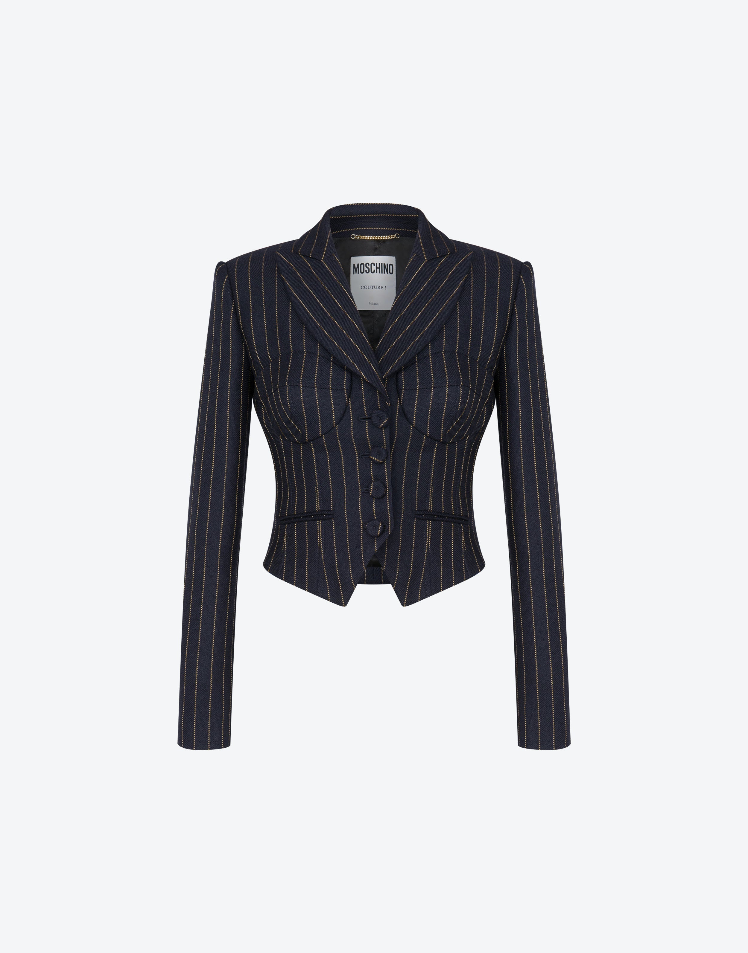 PINSTRIPE CROPPED WOOL JACKET - 1