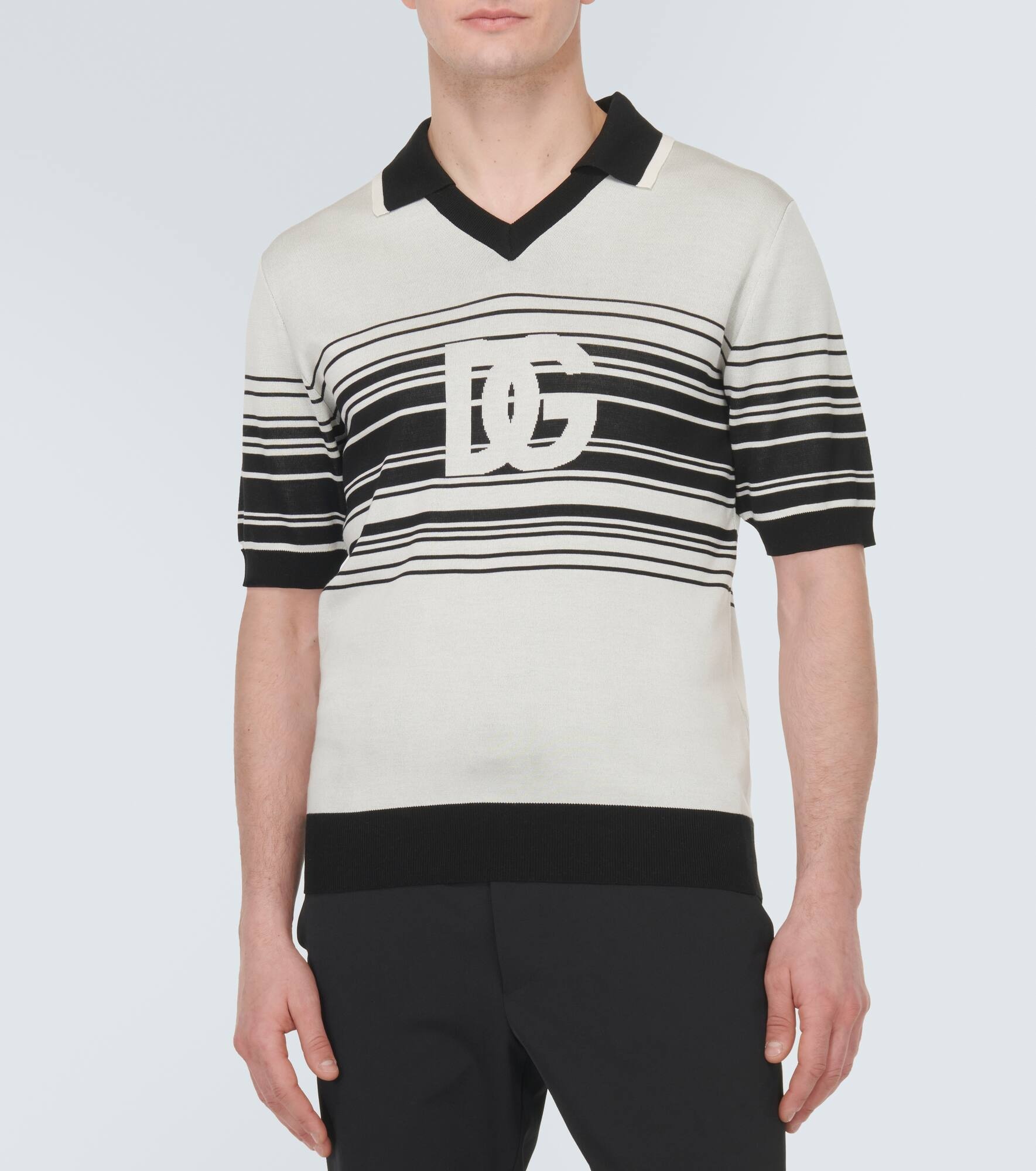 Logo striped silk jacquard polo shirt - 3