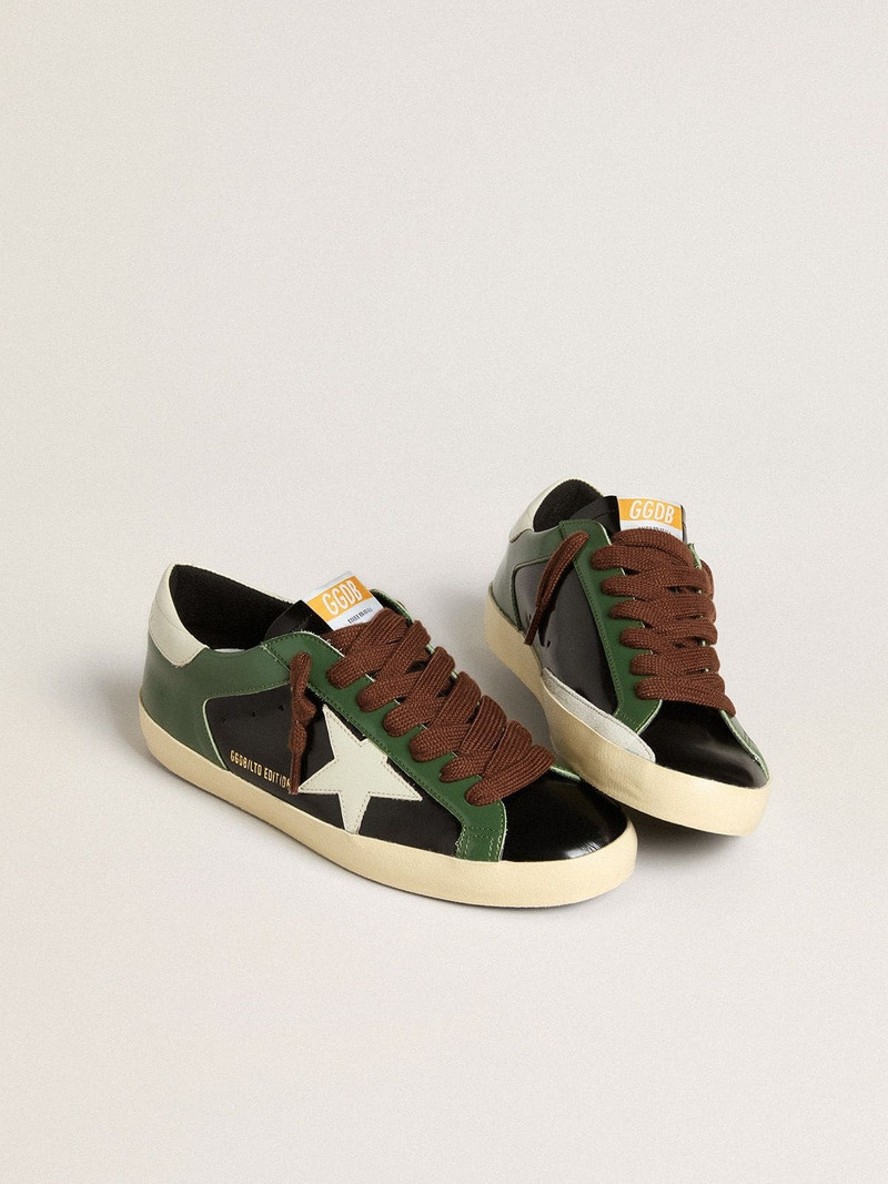 Golden Goose Men’s Super-Star LTD in black laminated leather with white leather star and heel tab outlook