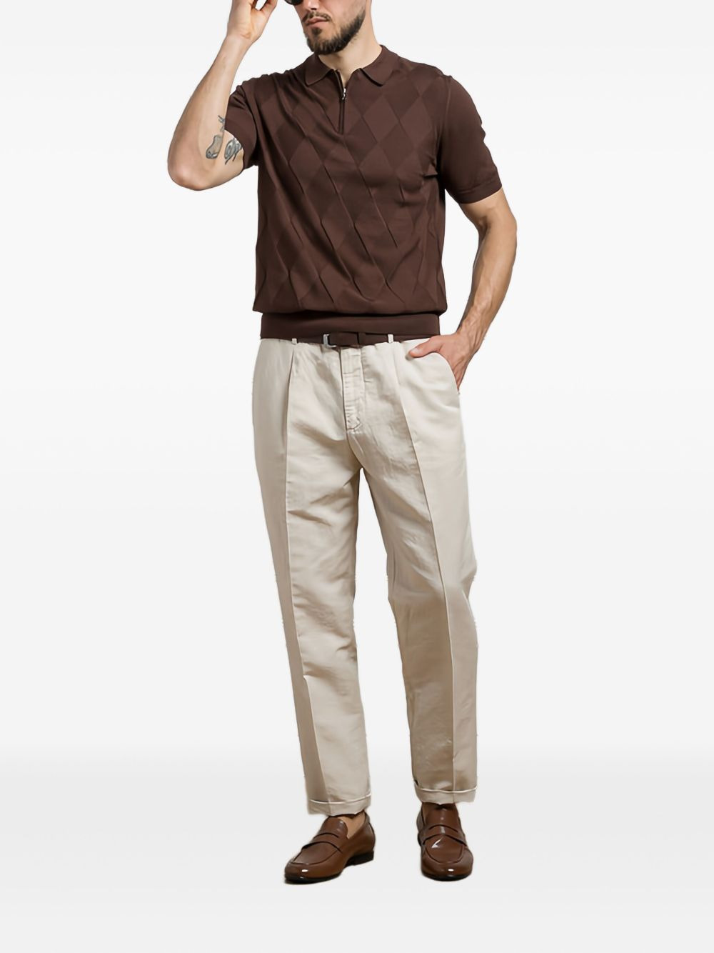 pleated cotton straight-leg trousers - 2