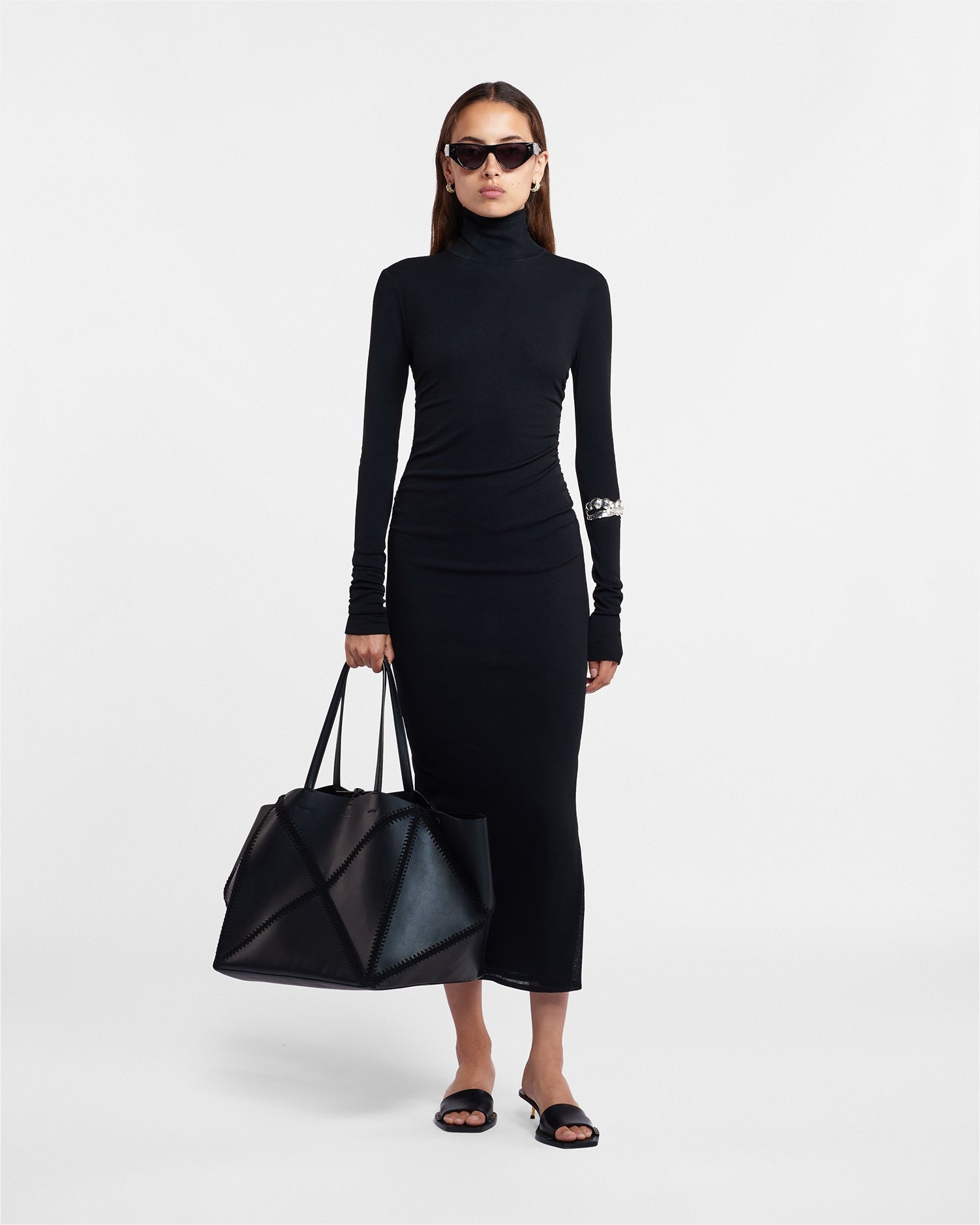 Mesh-Jersey Turtleneck Dress - 2