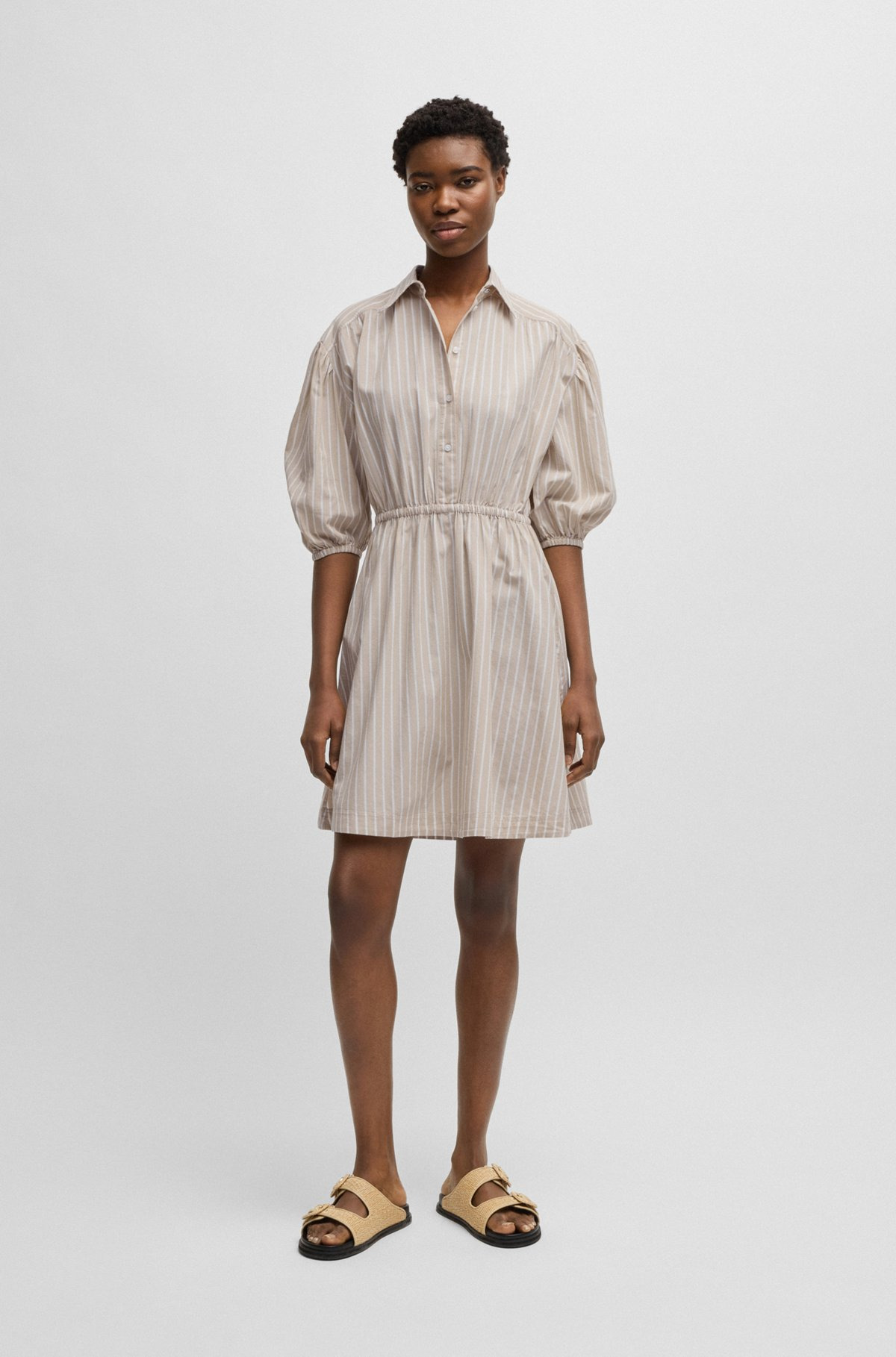 STRIPED-COTTON SHIRT DRESS WITH ELASTICATED WAIST - 3