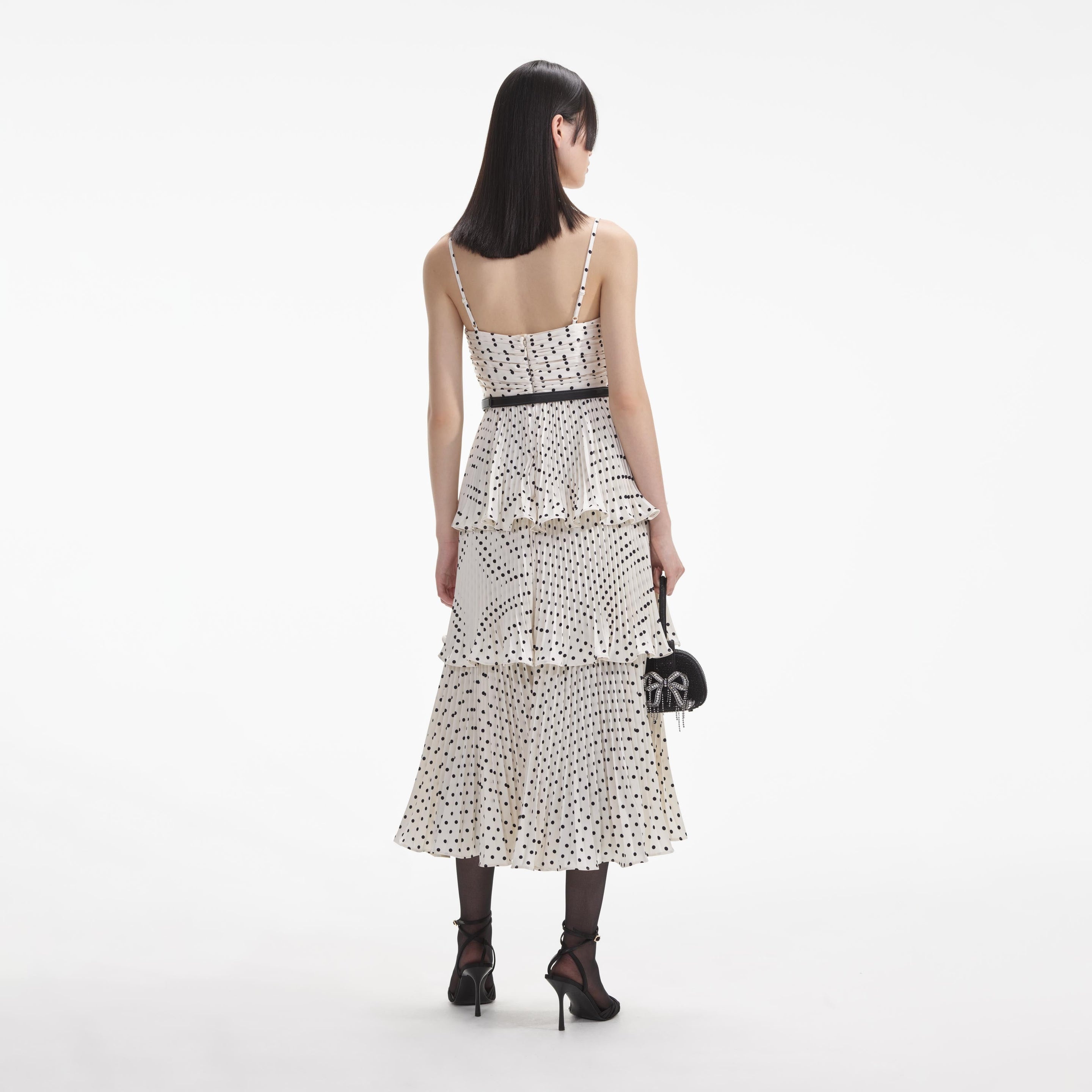 Cream Polka Dot Tiered Midi Dress - 3