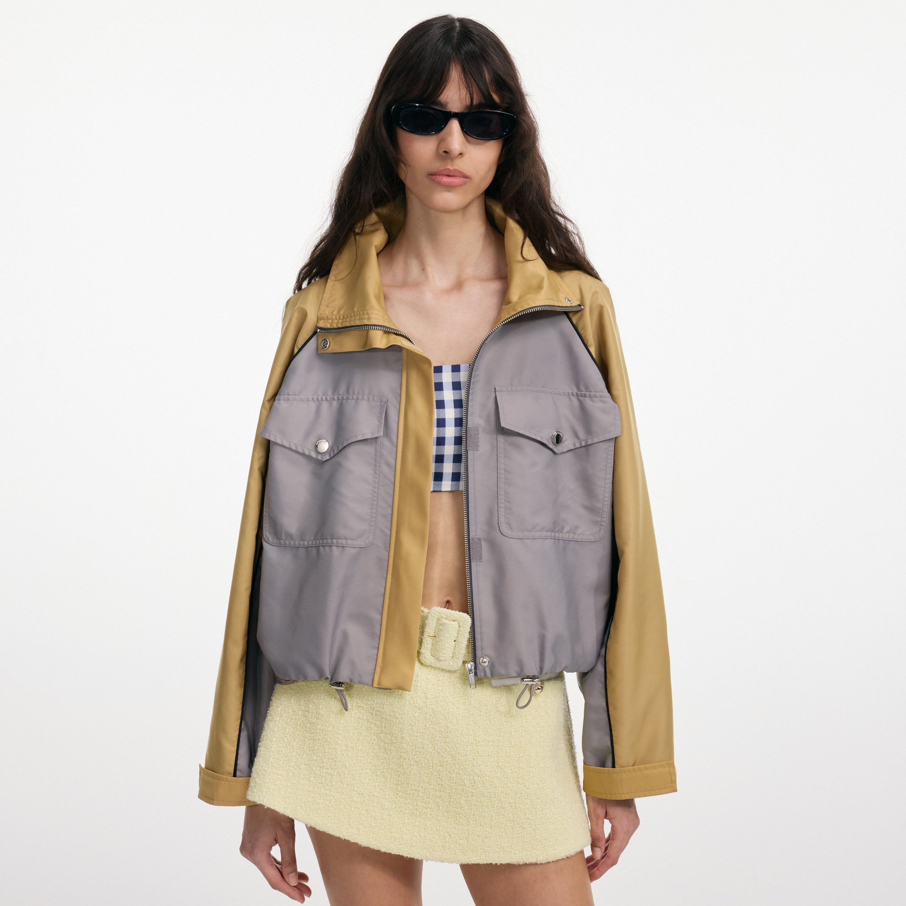 Grey Nylon Cropped Windbreaker - 4