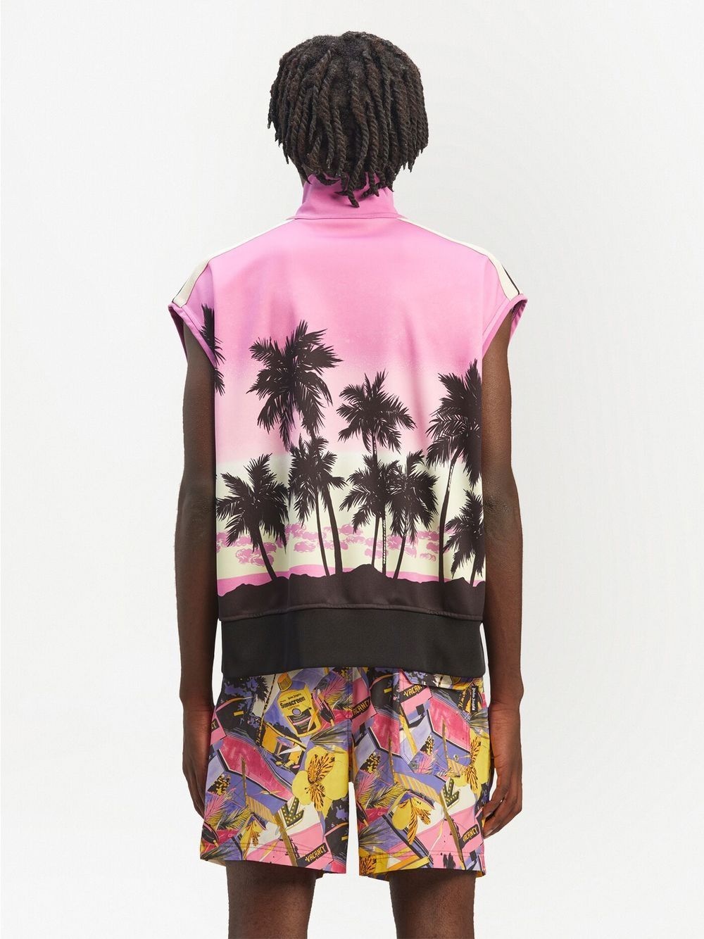 sunset-print striped track gilet - 4
