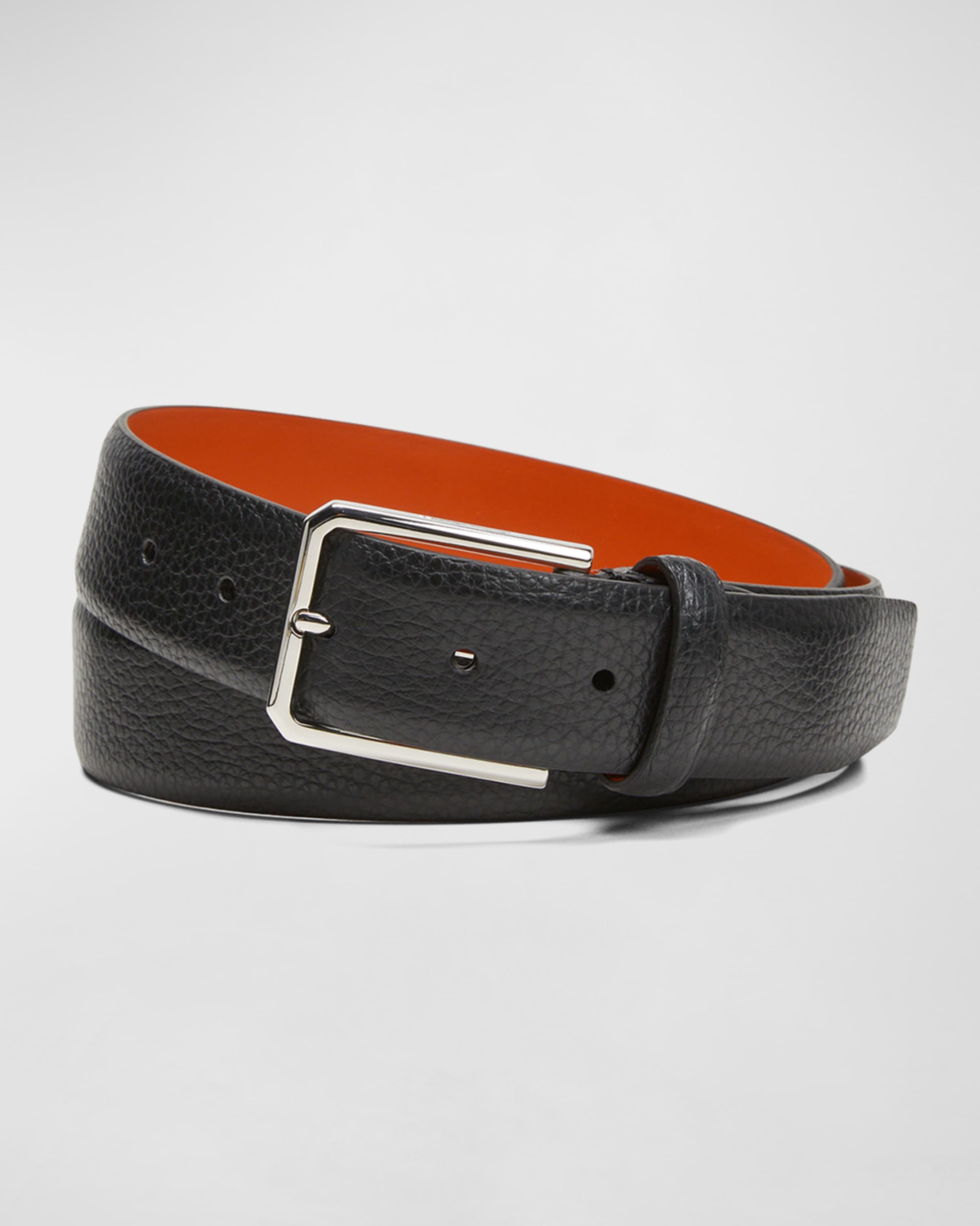 Men's Rectangle Buckle Grained Leather Belt - 1