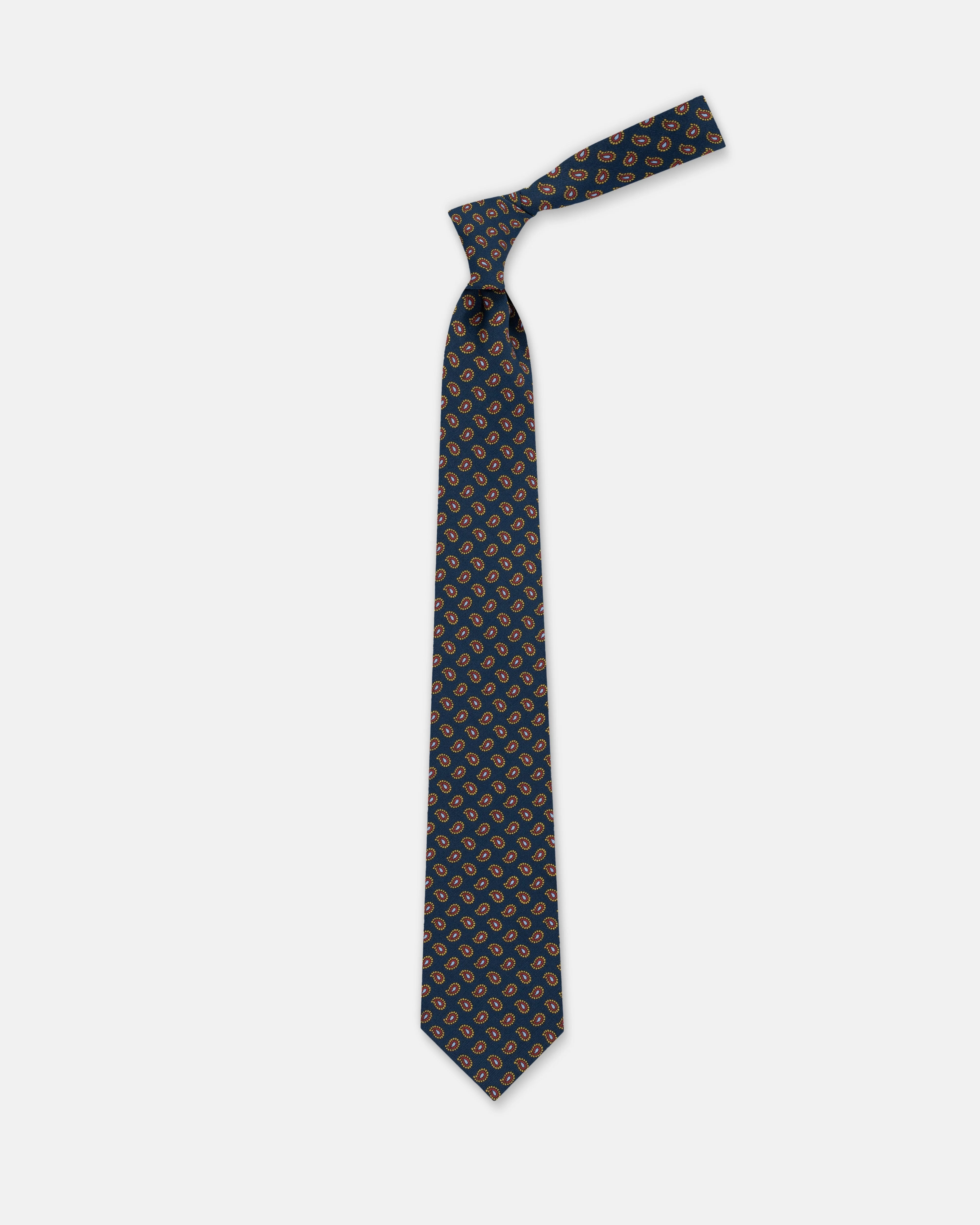 MADE-IN-ENGLAND NAVY PRINTED PINE IRISH POPLIN TIE - 1
