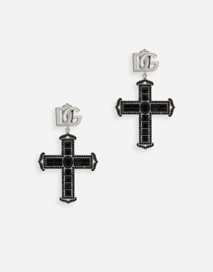 Cross earrings with rhinestone accents - 1