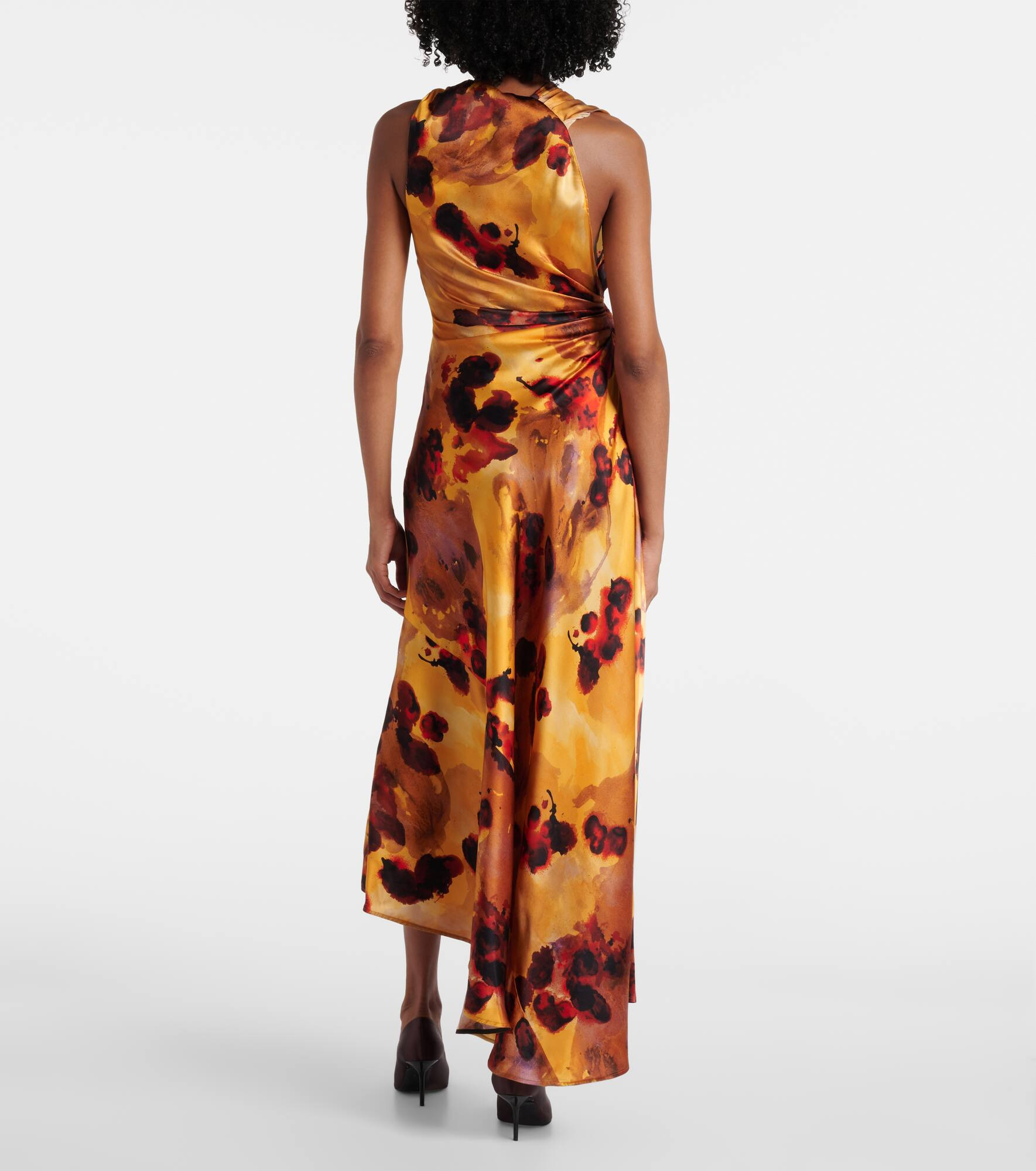 Gathered lace-trimmed silk satin gown - 3