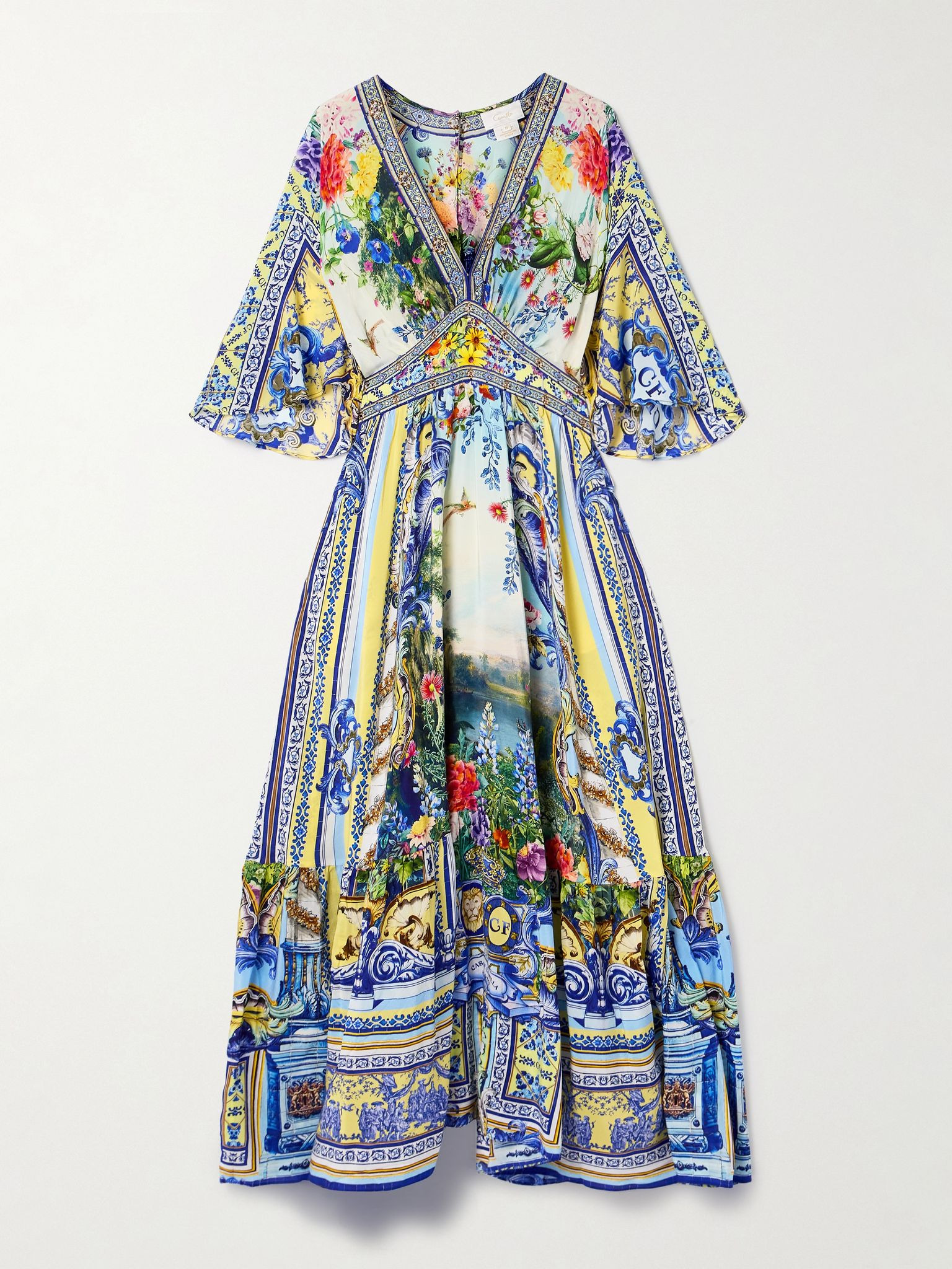 Crystal-embellished printed silk crepe de chine maxi dress Blue - 1