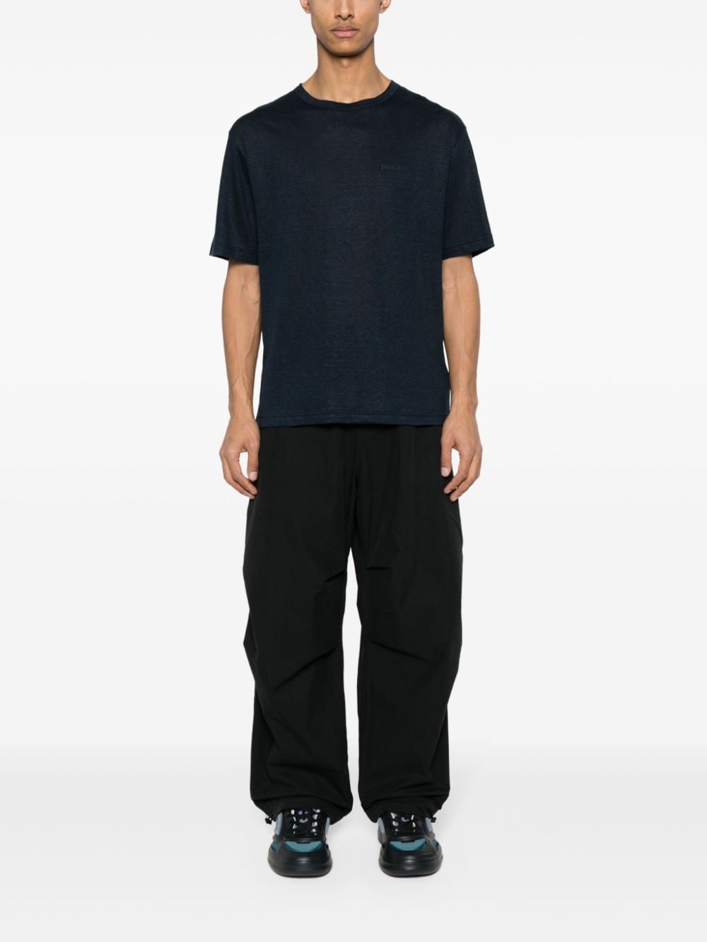 logo-embroidered linen T-shirt - 2