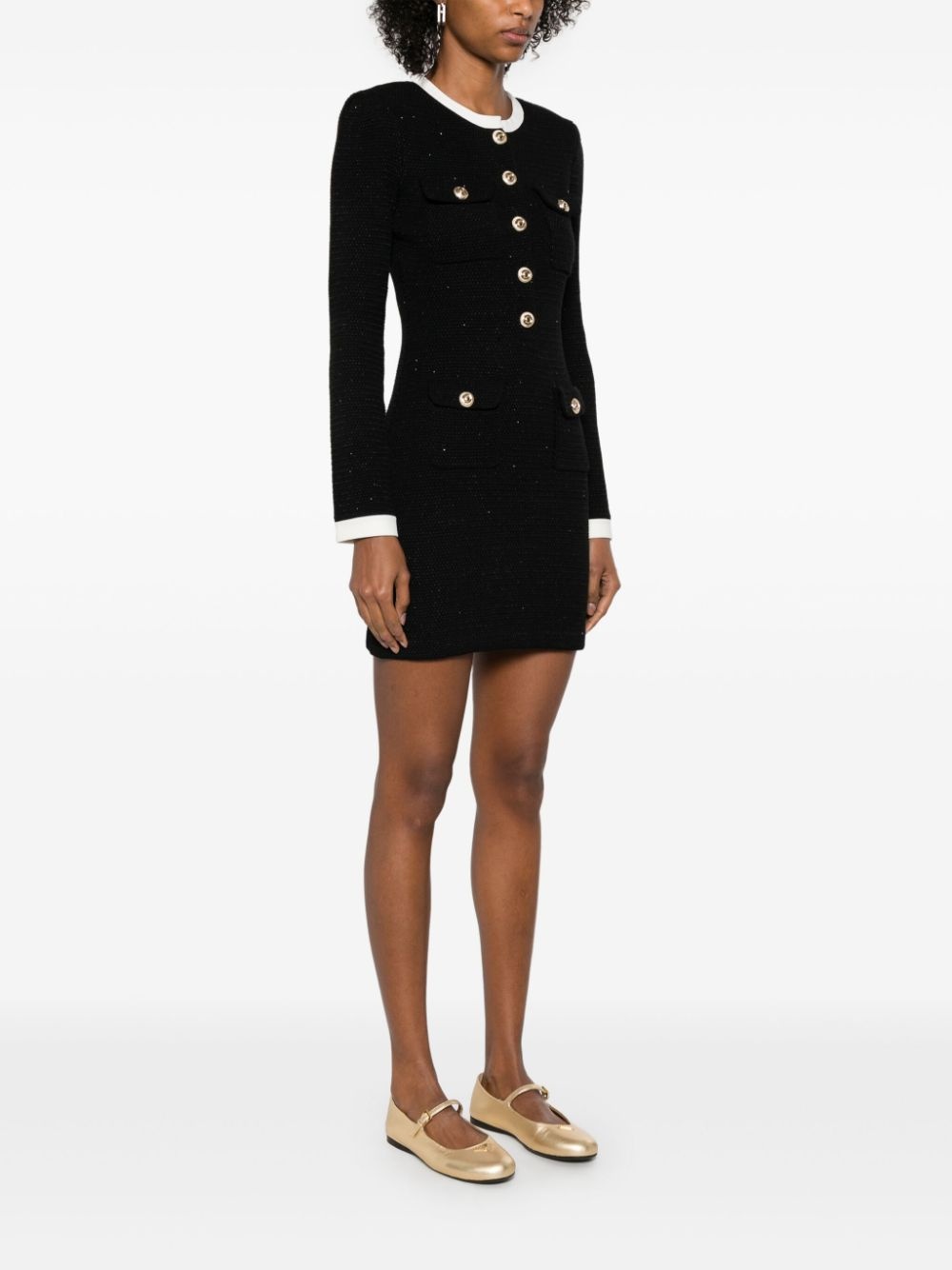 knitted contrast-collar mini dress - 3