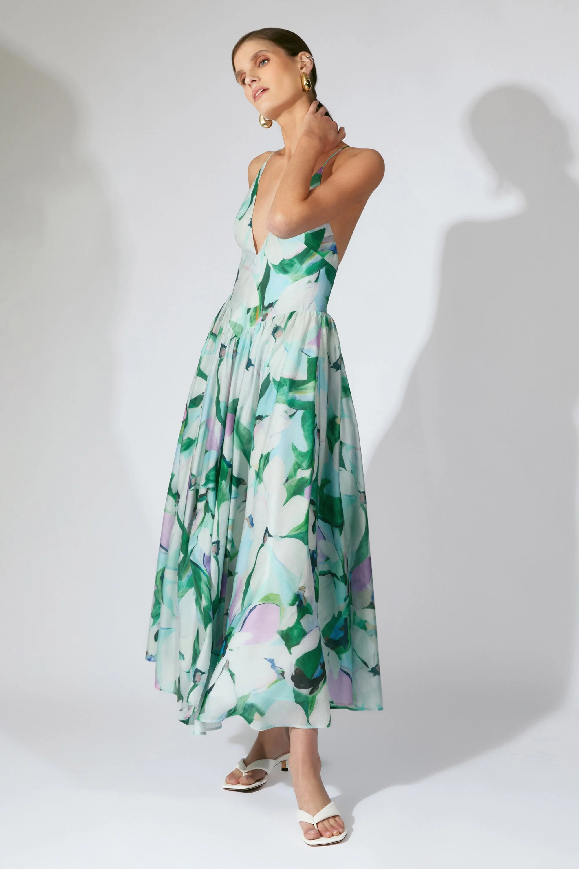 Arletha Halter Maxi Dress In Green Floral - 1