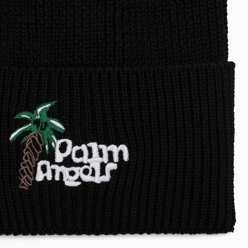 Palm Angels Black knitted hat with logo - 3