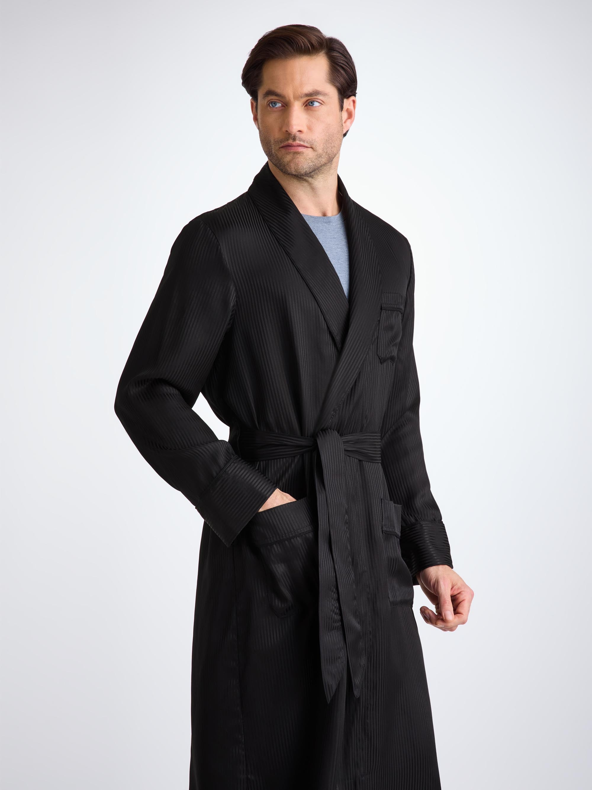 Men's Dressing Gown Woburn 8 Silk Satin Black - 5