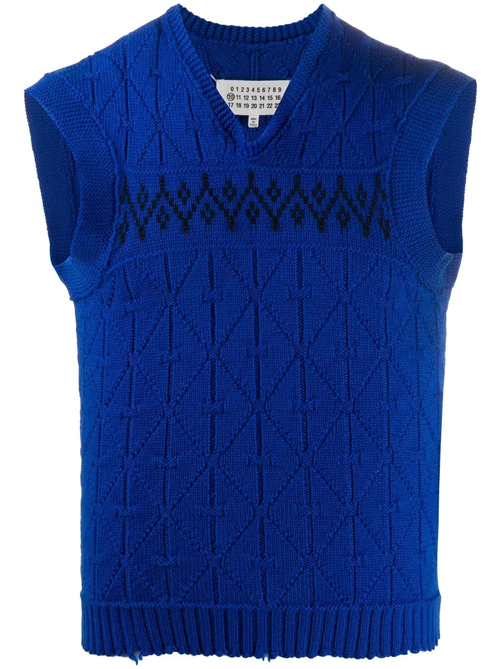 distressed argyle V-neck vest - 1