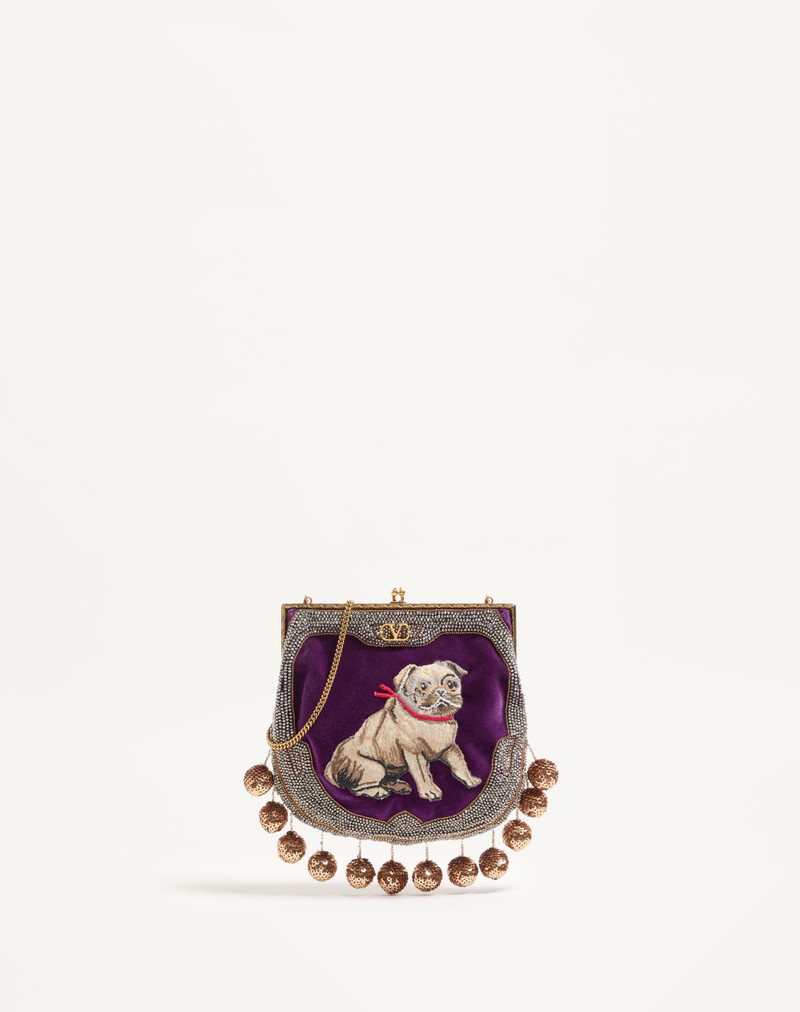 VALENTINO GARAVANI NELLCOTE FAIRYTALES VELVET CLUTCH WITH LE CHIEN DE LA MAISON EMBROIDERY 1