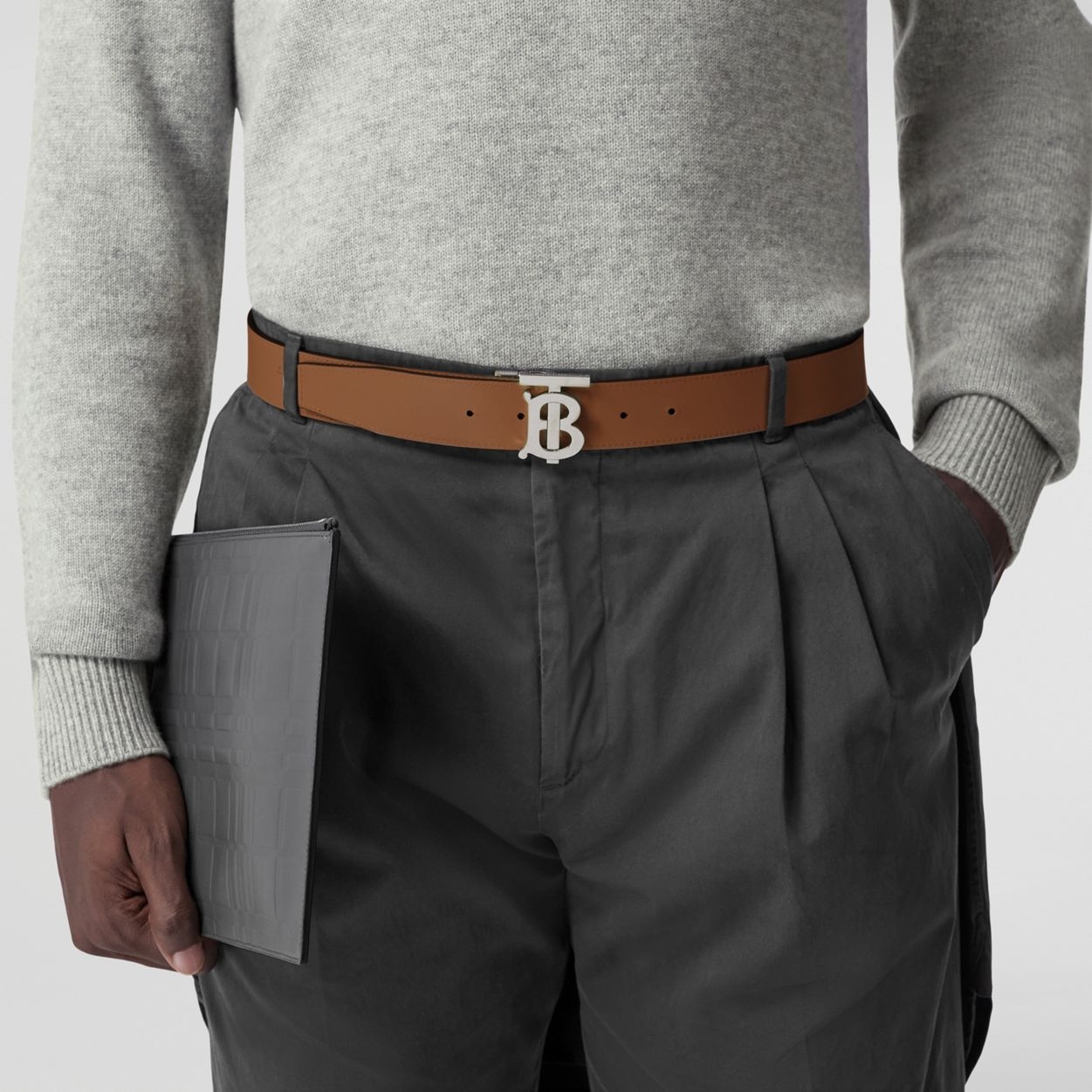 Reversible Monogram Motif Embossed Leather Belt - 7