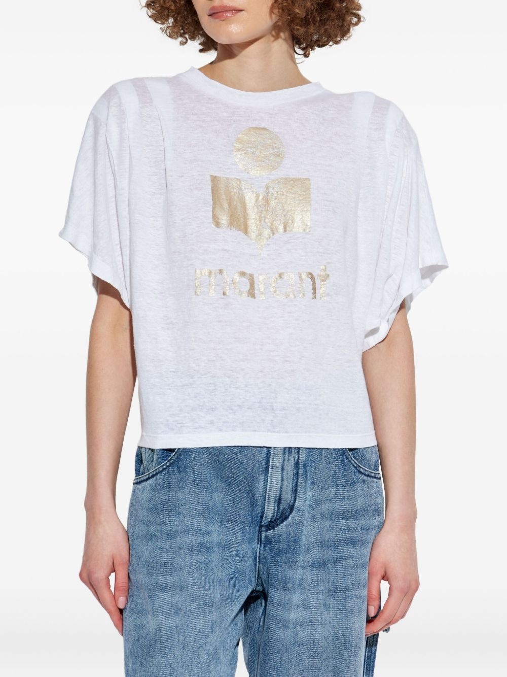 logo-print linen T-shirt - 3