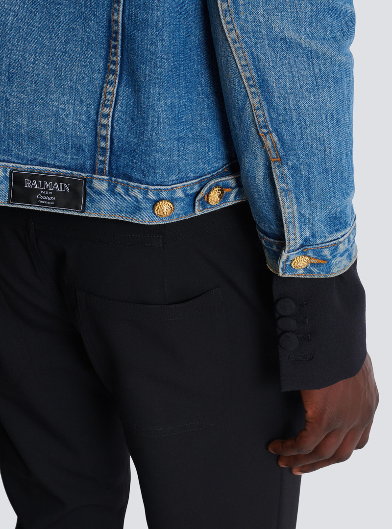 Cropped denim and grain de poudre jacket 8