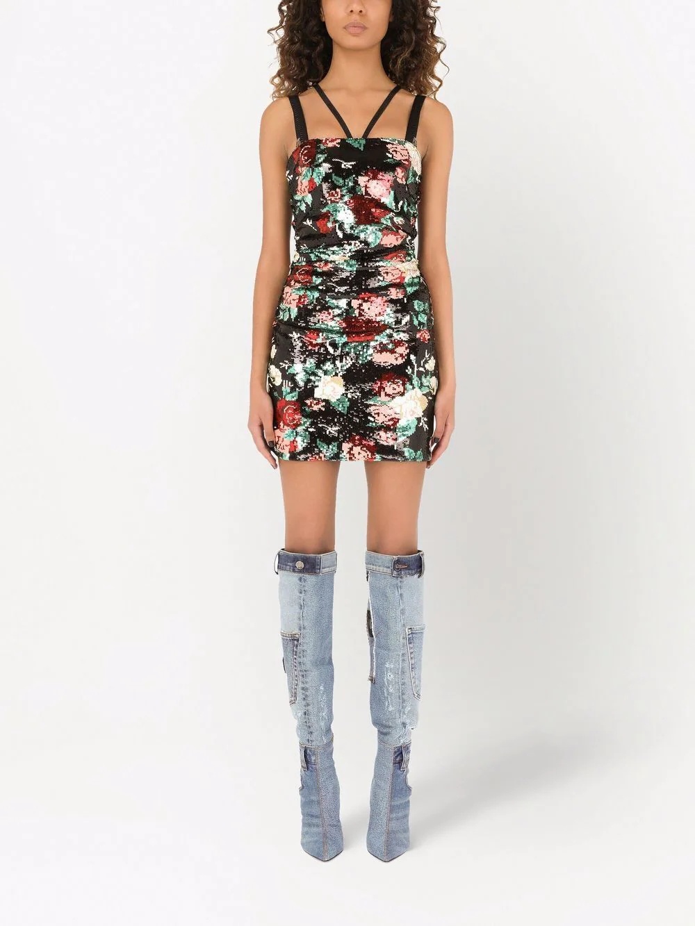 sequinned floral motif mini dress - 3