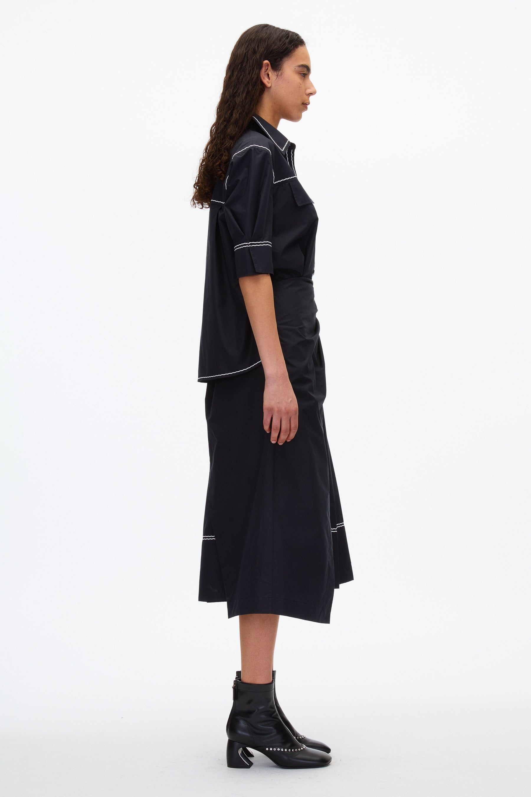 Shirt Dress with Wave Embroidery - 3