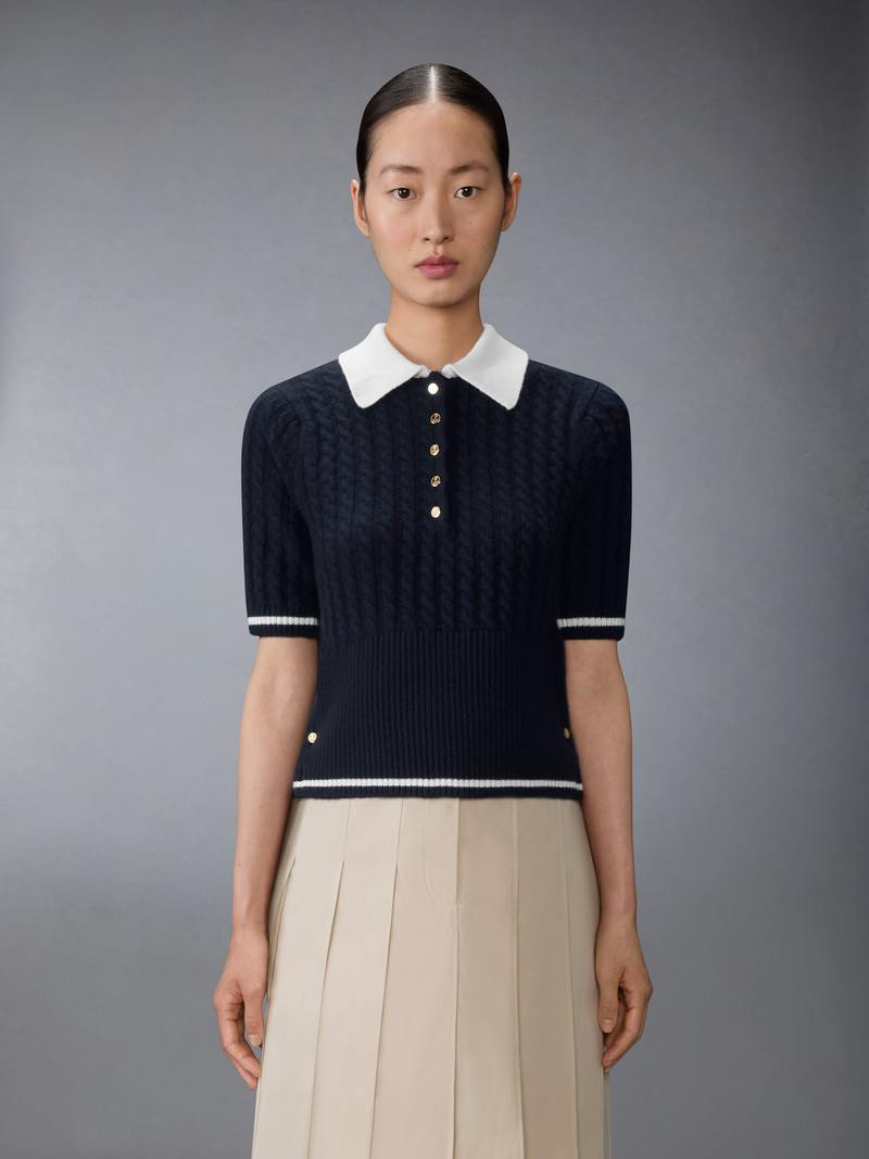 Thom Browne CASHMERE BABY CABLE STITCH POLO outlook