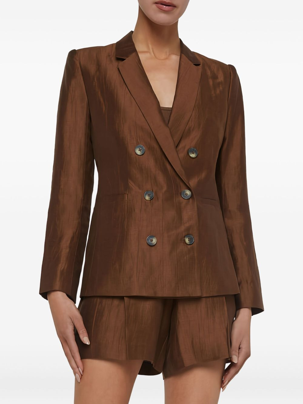 double-breasted linen-blend blazer - 2