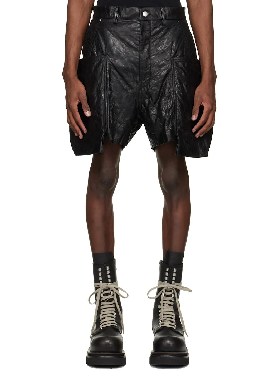 Black Temple Stefan Leather Cargo Shorts - 1