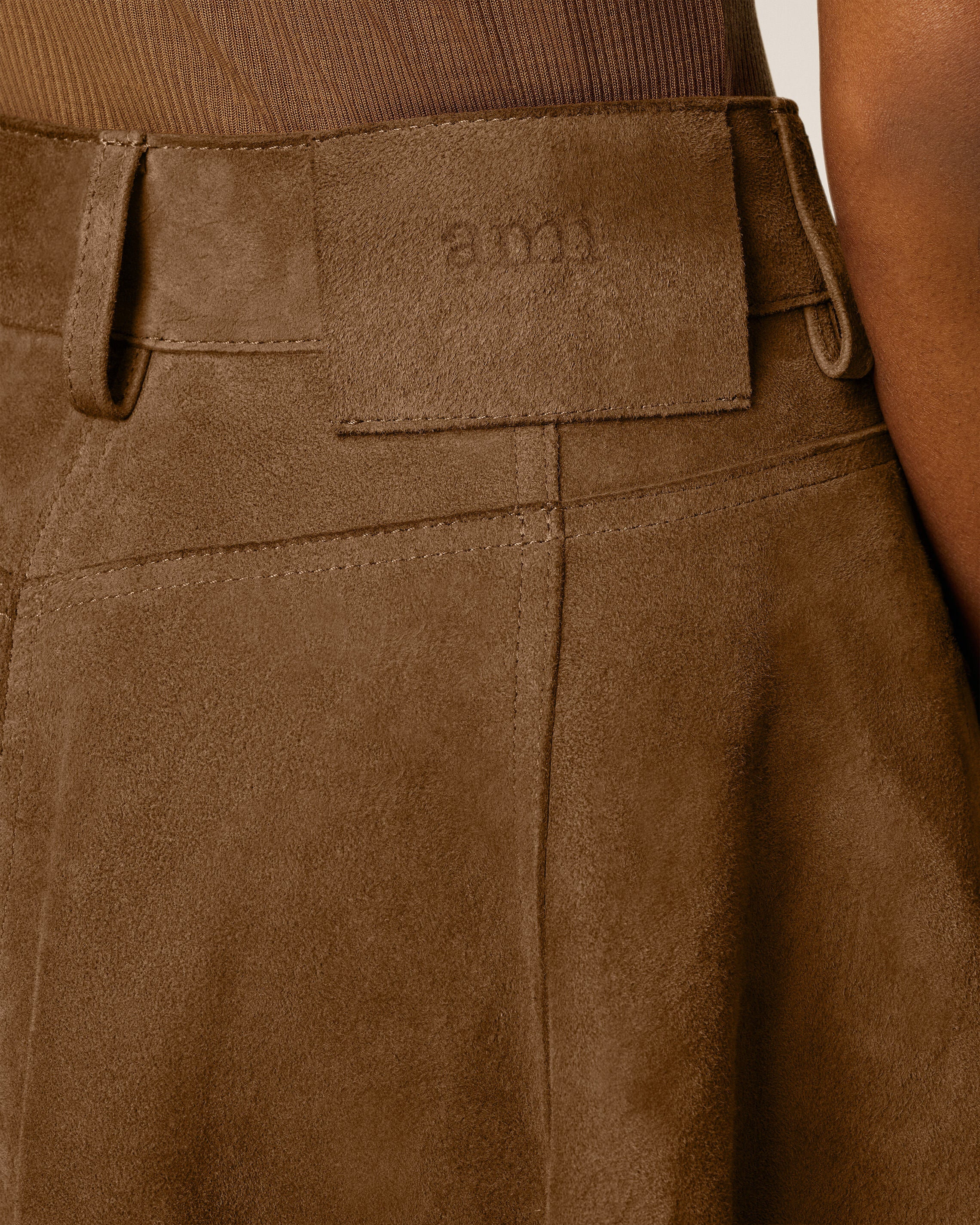 BROWN LEATHER MIDI SKIRT - 5